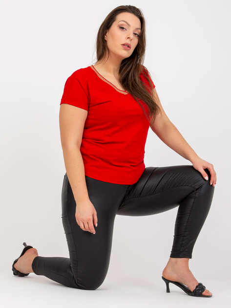 Czerwony t-shirt plus size z bawełny 