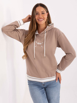 Dark beige sweatshirt with a print.