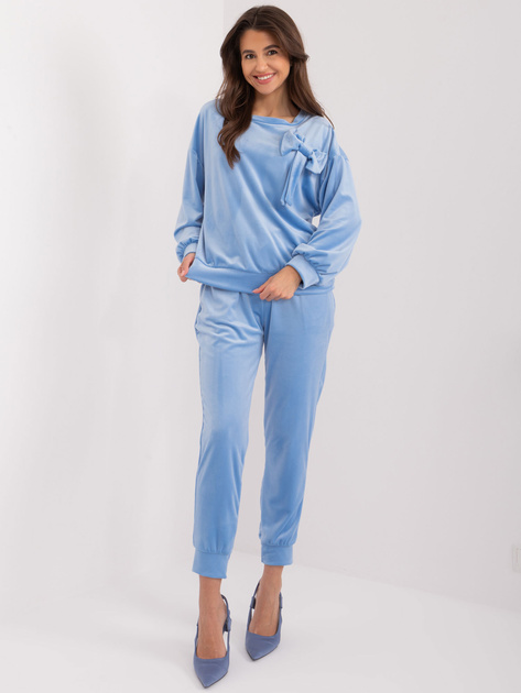 Hurt Jasnoniebieski casualowy komplet welurowy z kokardą