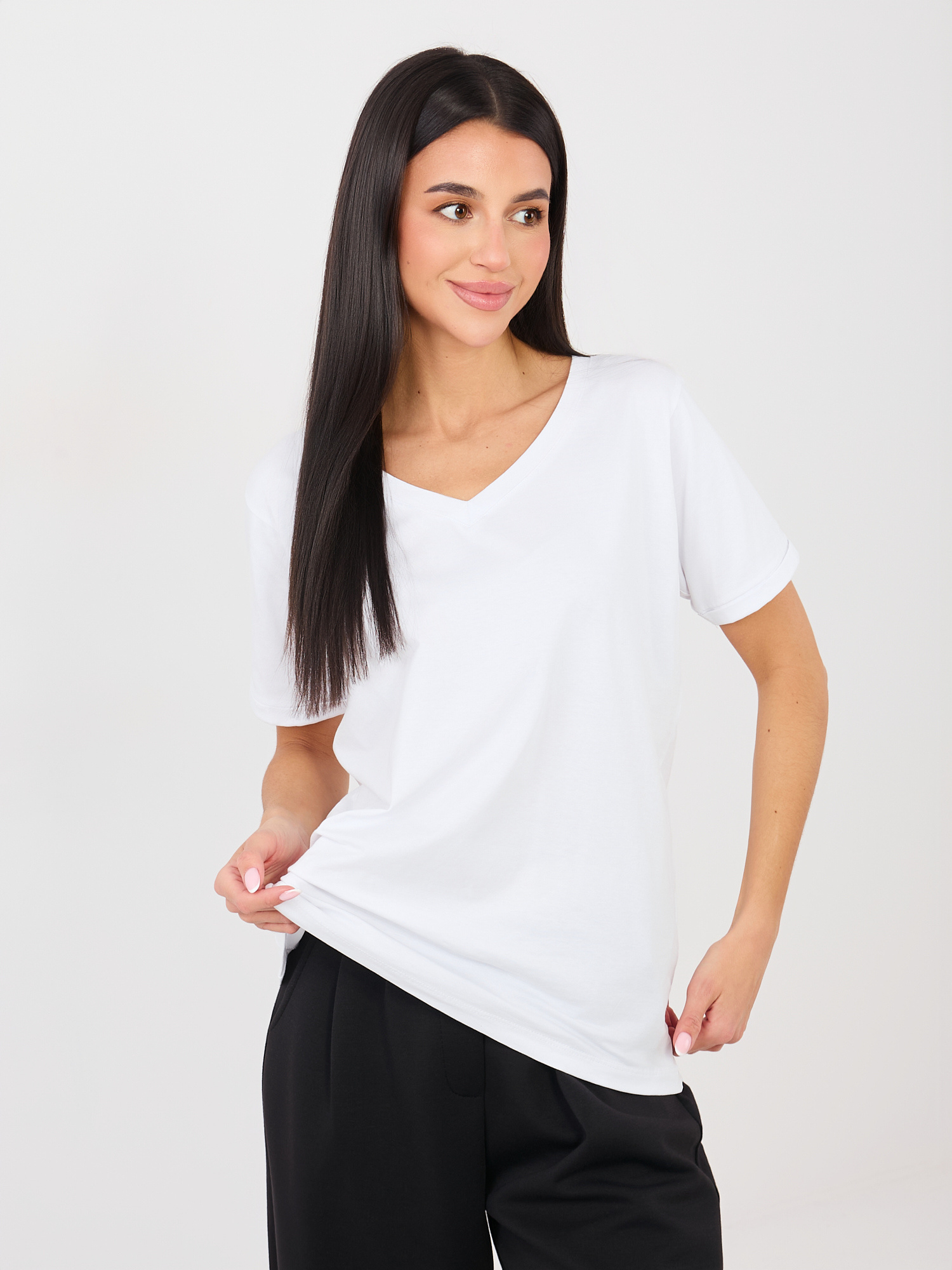 Biały bawełniany t-shirt basic RUE PARIS 