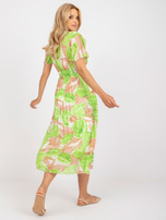 Beige and green midi dress one size with pleating