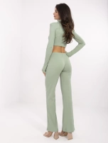 Pistacjowy dwuczęściowy komplet w prążek RUE PARIS 