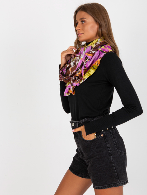 Hurt Brązowo-fioletowa bawełniana chusta we wzory