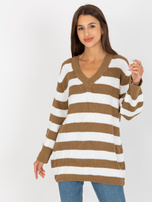 Hurtownia Biało-beżowy sweter oversize w paski RUE PARIS 