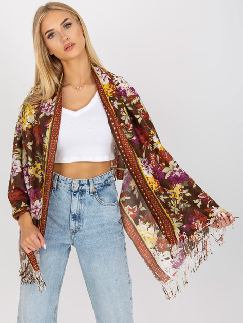 Brązowa damska chusta w kwiaty