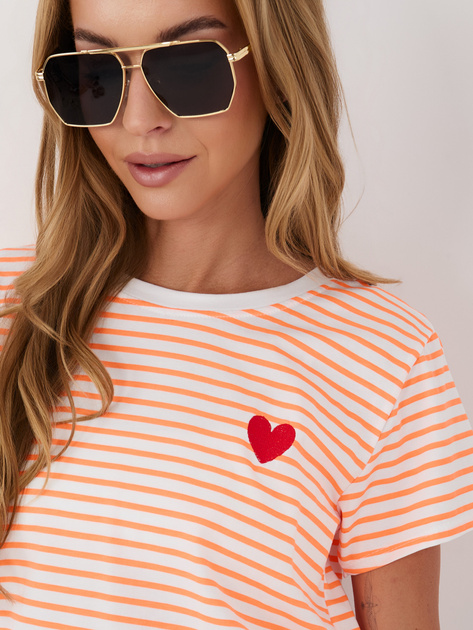 Biało-pomarańczowy damski t-shirt z bawełny