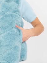 Miętowa futrzana kamizelka z kieszeniami