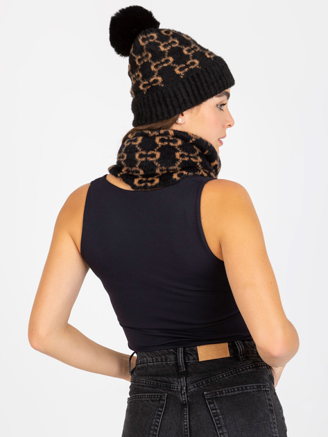 Hurtownia Czarno-camelowy zimowy komin we wzory