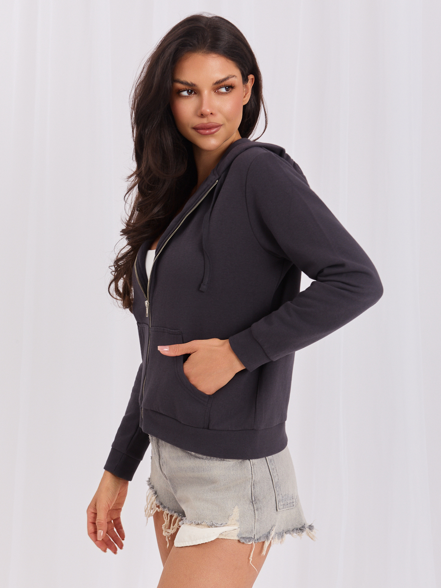 Grafitowa rozpinana bluza basic z kapturem