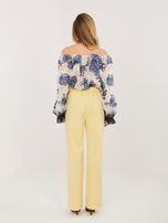 Jasnożółte garniturowe spodnie z wysokim stanem RUE PARIS 