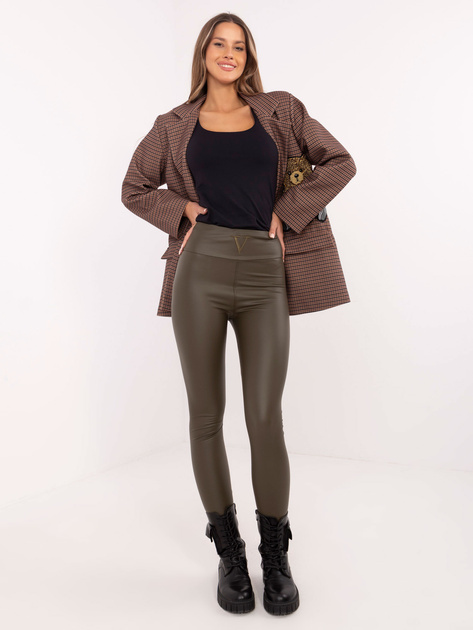 Hurtownia Khaki ocieplane legginsy z ekoskóry