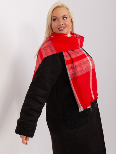 Hurtownia Czerwono-szary damski szal z frędzlami