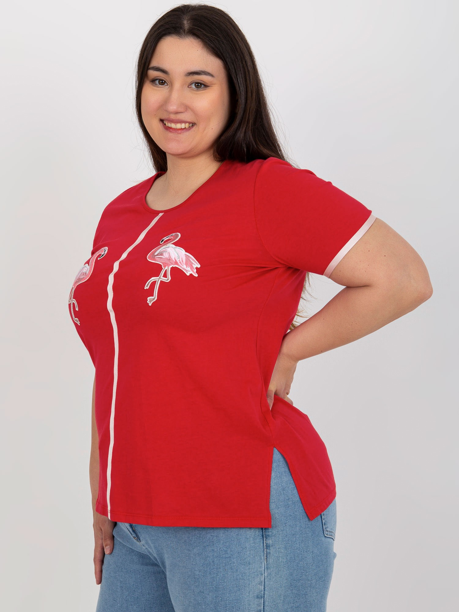 Hurt Red women's plus size t-shirt with patches.