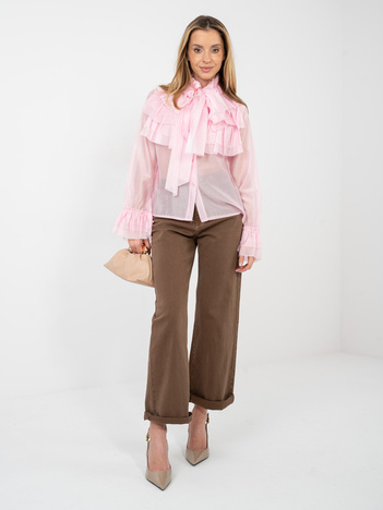 Jasnoróżowa prześwitująca koszula z rękawem typu dzwon