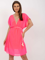 Fluo rosa Sommerkleid One Size mit Futter.