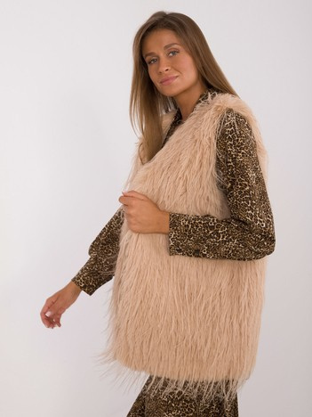 Camel wholesale fur vest with closure.