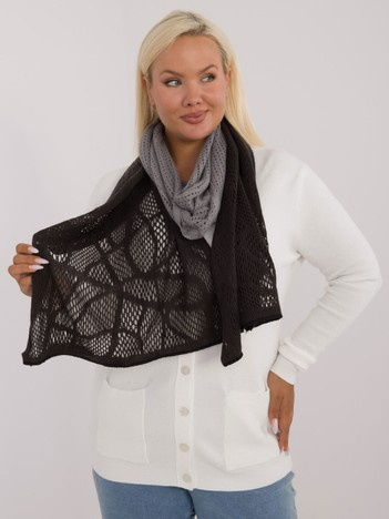 Wholesale gray-charcoal knitted women's scarf with lace pattern.