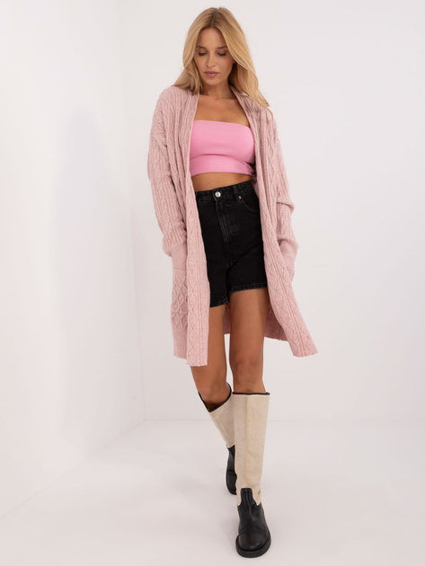 Hurtownia Jasnoróżowy luźny kardigan bez zapięcia