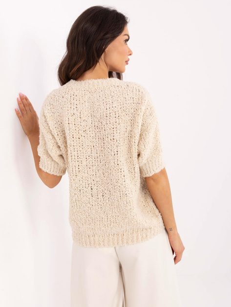 Hurt Beżowy sweter oversize z krótkim rękawem