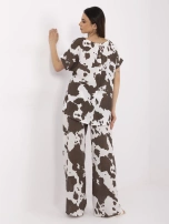 Brązowo-biały letni komplet w krowi wzór 