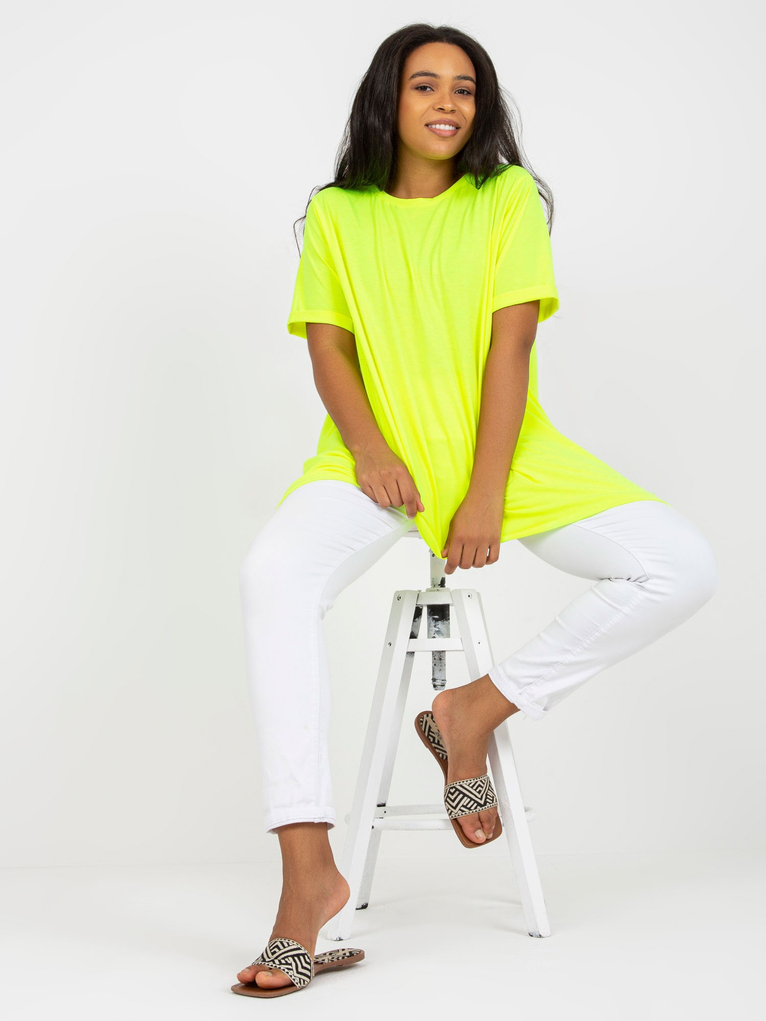 Hurt Fluo żółta wiskozowa tunika plus size z krótkim rękawem