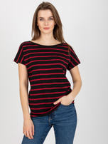 Schwarze-rote Damen T-Shirt mit Streifen BASIC FEEL GOOD.