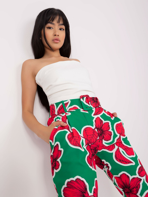 Hurtownia Zielono-różowe eleganckie spodnie z printem