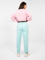 Miętowe sztruksowe spodnie z paskiem 