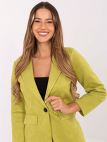Limonkowa zamszowa marynarka z imitacją kieszeni
