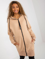 Hurt Beżowa długa rozpinana bluza basic z kapturem RUE PARIS  
