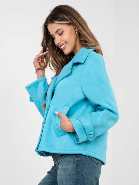 Pastelowy niebieski zamszowy płaszcz z kieszeniami