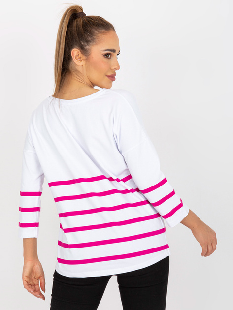 Hurtownia Biało-fuksjowa bluzka basic z rękawem 3/4 RUE PARIS