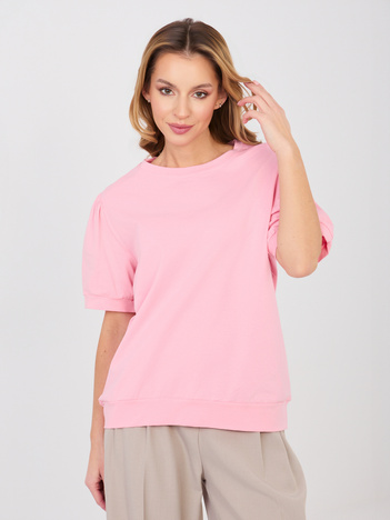 Pastelowa różowa damska bluzka basic z bawełny RUE PARIS 
