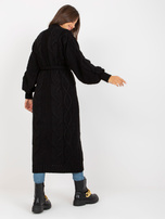 Hurt Czarny długi kardigan z paskiem wiązanym RUE PARIS 