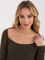 Ciemnobrązowa krótka bluzka basic z bawełny