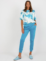 Hurt Niebiesko-ecu komplet welurowy z nadrukiem RUE PARIS