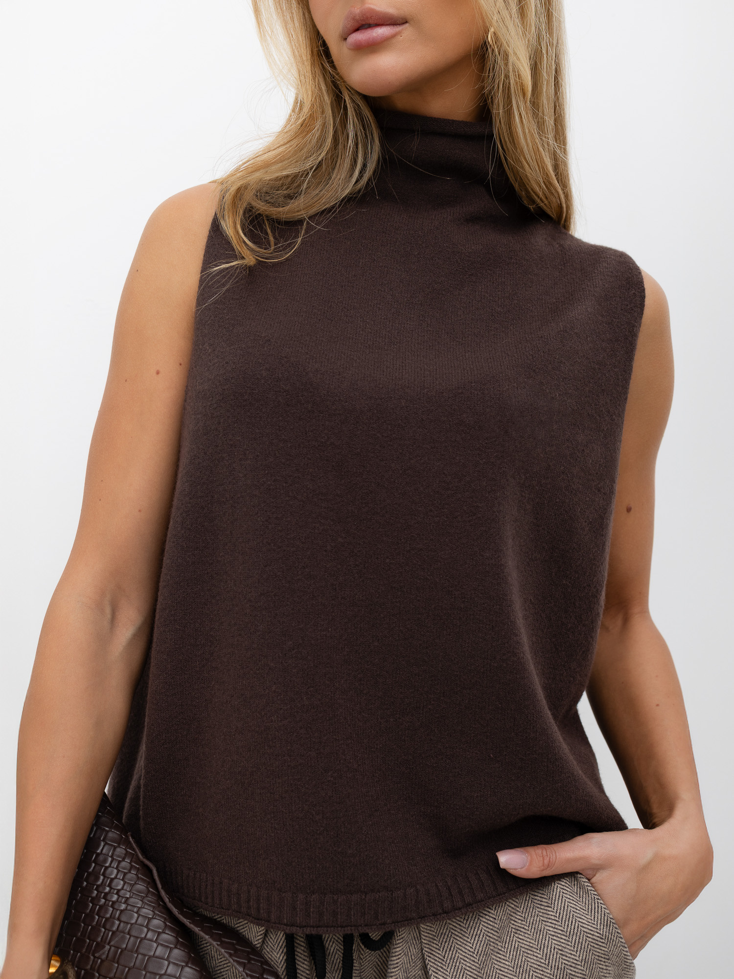 Brown oversized sweater vest.