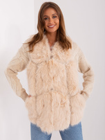 Hurt Beżowa damska kamizelka futrzana z kieszeniami