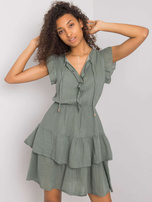 Khaki dress with ruffles Melbina OCH BELLA