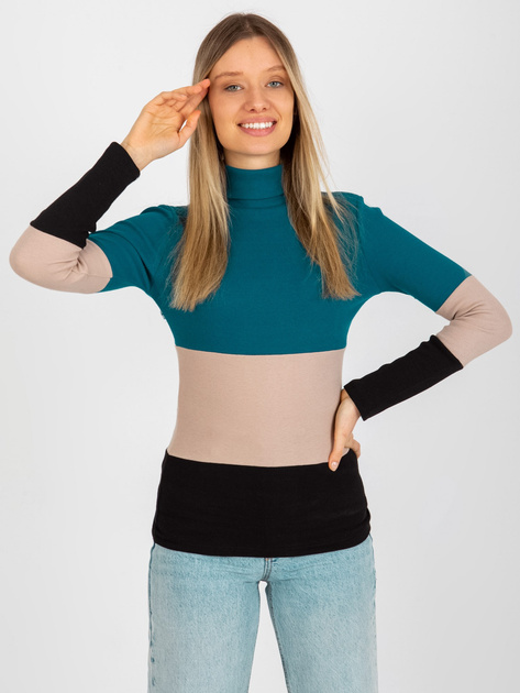 Hurt Morsko-czarna prążkowana bluzka basic z golfem