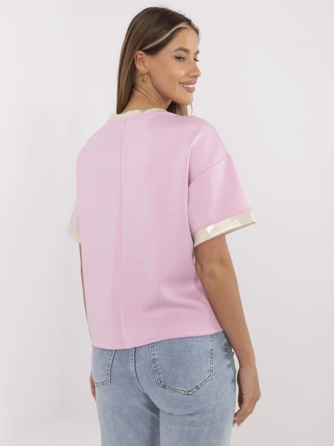Różowa casualowa bluzka z krótkim rękawem