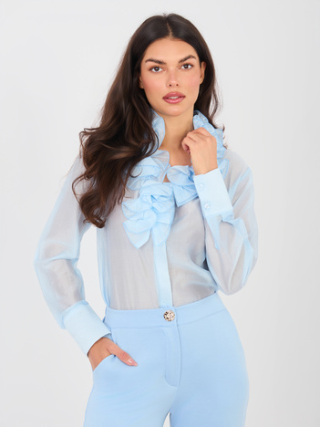 Jasnoniebieska półprzezroczysta koszula z żabotem