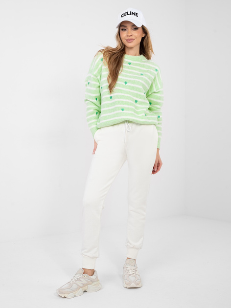 Jasnozielony damski sweter w serduszka