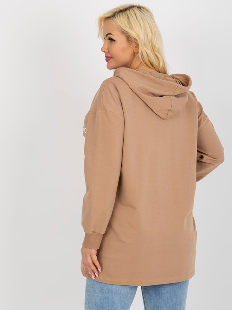 Hurtownia Camelowa dłuższa bluza plus size z kapturem