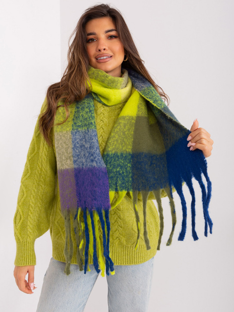 Hurt Ciemnoniebiesko-khaki damski szal z frędzlami