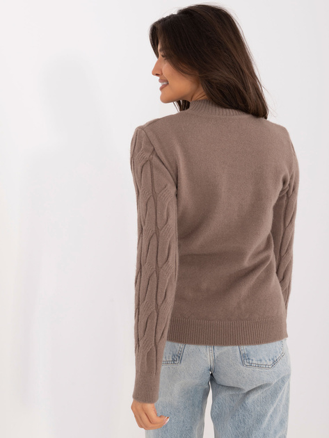 Hurt Brązowy sweter z warkoczami i długim rękawem