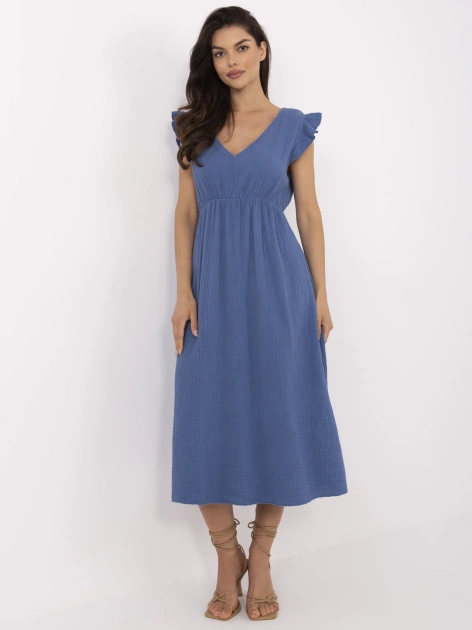 Brudnoniebieska midi sukienka z muślinu