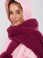 Burgundowy ciepły szal z pomponami