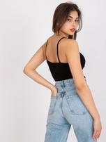 Czarny top z bawełny prążkowanej Alla OCH BELLA