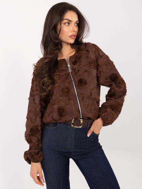 Brązowa kurtka bomberka z aplikacją 3D RUE PARIS
